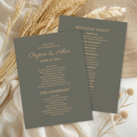 Dunkelgrüne Hochzeitsprogramm-Hochzeitsgesellschaf Programm