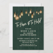 Dunkelgrüne Holz-Edison-Lichter haben und halten Einladung (Vorderseite)