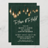 Dunkelgrüne Holz-Edison-Lichter haben und halten Einladung (Vorne/Hinten)