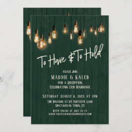 Dunkelgrüne Holz-Edison-Lichter haben und halten Einladung