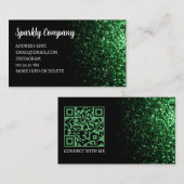 Dunkelgrüne Imitate funkeln schwarz-eleganten QR-C Visitenkarte (Vorne/Hinten)