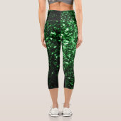 Dunkelgrüne Imitate Glitzer Glitzern Capri Leggings (Rückseite)