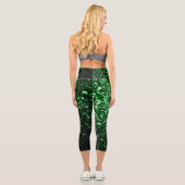 Dunkelgrüne Imitate Glitzer Glitzern Capri Leggings (Rückseite)