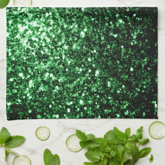 Dunkelgrüne Imitate Glitzer Glitzern Geschirrtuch (Gefaltet)
