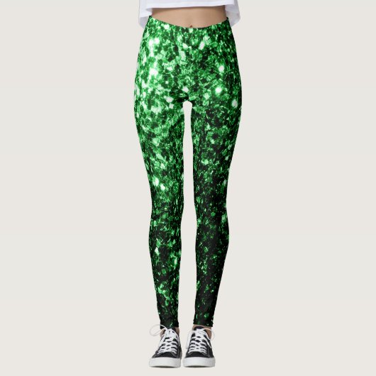 Dunkelgrüne Imitate Glitzer Glitzern Leggings (Vorderseite)