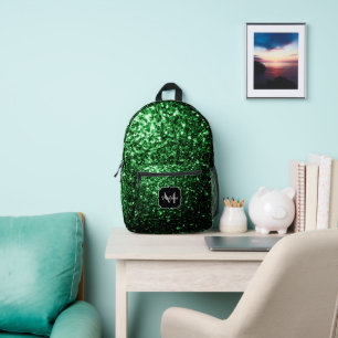 Dunkelgrüne Imitate Glitzer Glitzern Monogram Bedruckter Rucksack