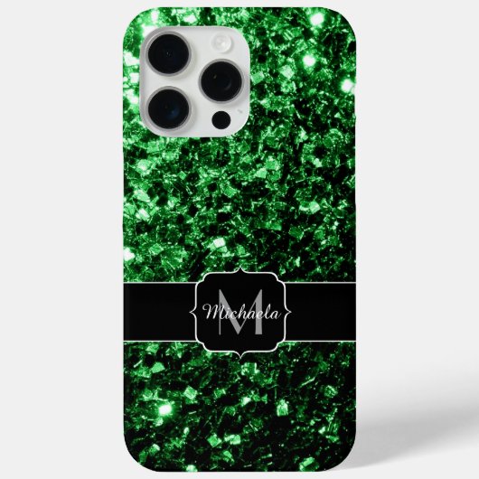 Dunkelgrüne Imitate Glitzer Glitzern Monogram Case-Mate iPhone Hülle (Rückseite)