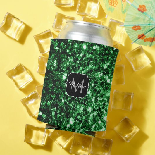 Dunkelgrüne Imitate Glitzer Glitzern Monogram Dosenkühler (In Situ Sommer)