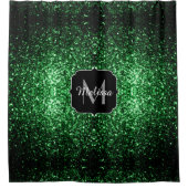 Dunkelgrüne Imitate Glitzer Glitzern Monogram Duschvorhang (Vorderseite)