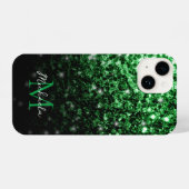 Dunkelgrüne Imitate Glitzer Glitzern Monogram iPhone Hülle (Rückseite (Horizontal))