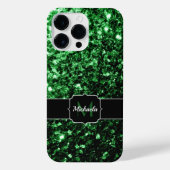 Dunkelgrüne Imitate Glitzer Glitzern Monogram iPhone Hülle (Rückseite)