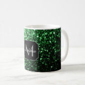 Dunkelgrüne Imitate Glitzer Glitzern Monogram Kaffeetasse (VorderseiteRechts)