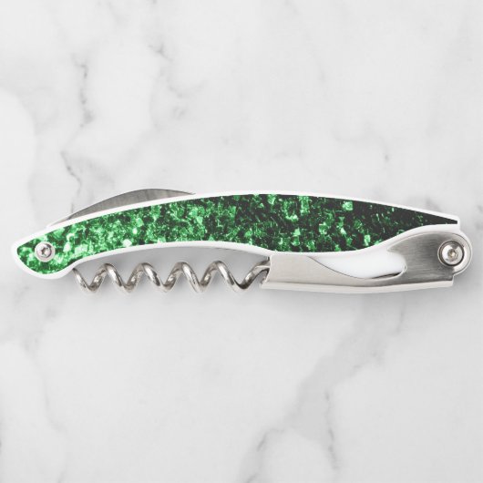 Dunkelgrüne Imitate Glitzer Glitzern Monogram Kellnermesser (Rückseite)