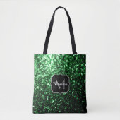 Dunkelgrüne Imitate Glitzer Glitzern Monogram Tasche (Vorderseite)