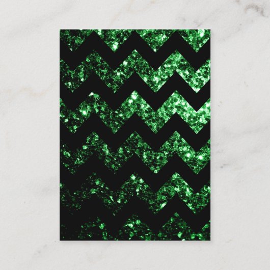 Dunkelgrüne Imitate Glitzer Glitzern schwarz Zickz Visitenkarte (Rückseite)