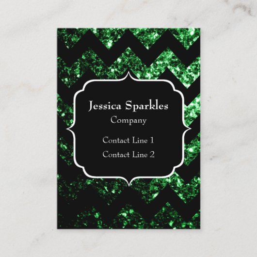 Dunkelgrüne Imitate Glitzer Glitzern schwarz Zickz Visitenkarte (Vorderseite)
