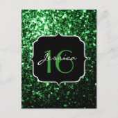 Dunkelgrüne Imitate Glitzer Glitzern Sweet 16 Postkarte (Vorderseite)