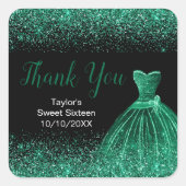Dunkelgrüne Imitate Glitzer Sweet 16 Birthday Quadratischer Aufkleber (Vorderseite)