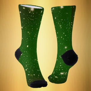 Dunkelgrüne, in goldfarbenen Twinkle-Sternen überz Socken