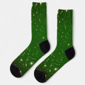 Dunkelgrüne, in goldfarbenen Twinkle-Sternen überz Socken (Linkes Detail)