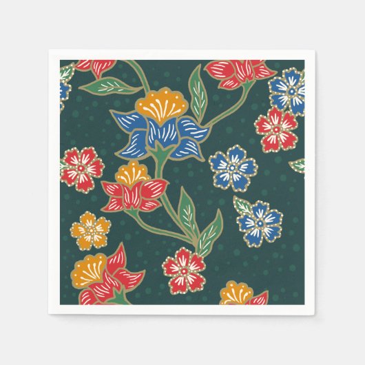 Dunkelgrüne indonesische Blumenweine Batik Muster Serviette (Vorderseite)