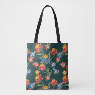Dunkelgrüne indonesische Blumenweine Batik Muster Tasche