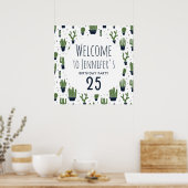 Dunkelgrüne Kaktus Wüstenmuster Geburtstagswillkom Poster (Küche)