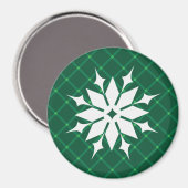 Dunkelgrüne kariert festliche Winterschneeflocke Magnet (Vorderseite/Rückseite)