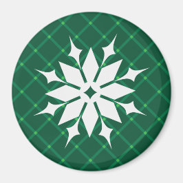 Dunkelgrüne kariert festliche Winterschneeflocke Magnet