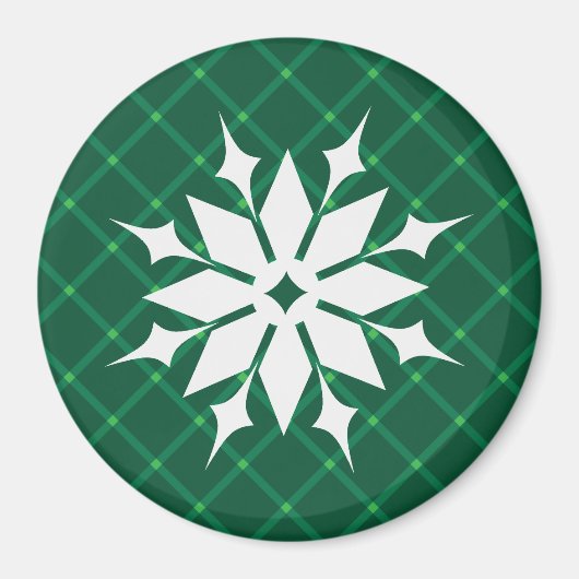 Dunkelgrüne kariert festliche Winterschneeflocke Magnet (Vorne)