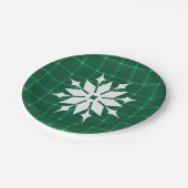 Dunkelgrüne karierte festliche Schneeflocke Pappteller (Schrägansicht)