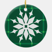 Dunkelgrüne karierte Winterferien Schneeflocke Keramik Ornament (Hinten)