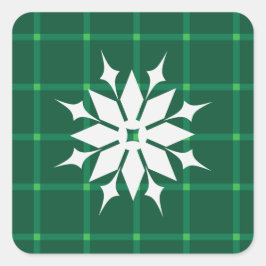 Dunkelgrüne karierte Winterferien Schneeflocke Quadratischer Aufkleber