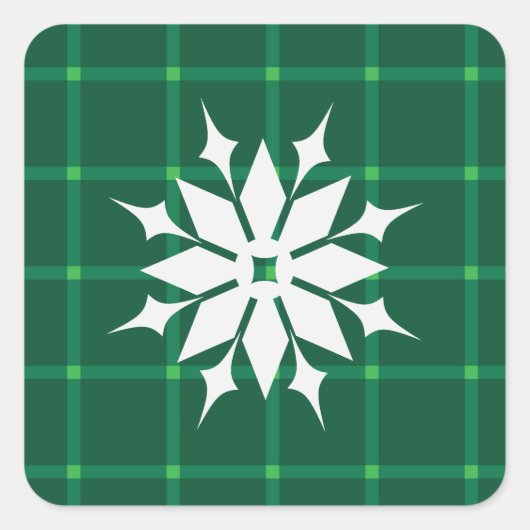 Dunkelgrüne karierte Winterferien Schneeflocke Quadratischer Aufkleber (Vorderseite)