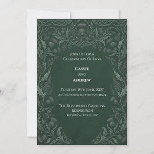 Dunkelgrüne keltische Distel-Hochzeit Einladung