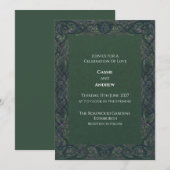 Dunkelgrüne keltische Knoten-Distel-Hochzeit Einladung (Vorne/Hinten)