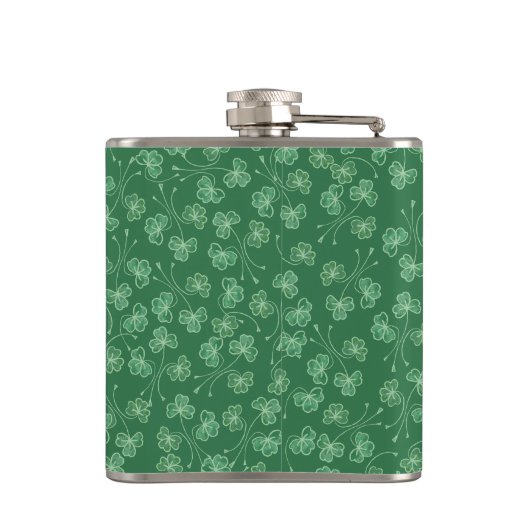 Dunkelgrüne Kleeblätter Ditsy-Muster Hiflask Flachmann (Rückseite)