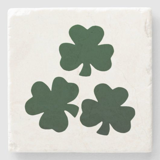 Dunkelgrüne Kleeblätter Steinuntersetzer (Vorderseite)