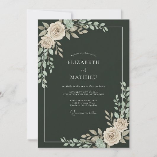 Dunkelgrüne makellose Winterhochzeit Einladung (Vorderseite)
