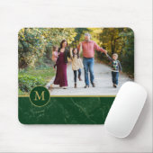 Dunkelgrüne Marmor-Tan-Monogramm-Familienfoto Mousepad (Mit Mouse)