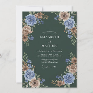 Dunkelgrüne Mauve-Botanical-Aquarell-Hochzeit Einladung