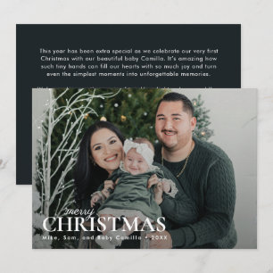 Dunkelgrüne minimale erste Weihnachtsfamilienfoto  Feiertagskarte