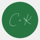 Dunkelgrüne Minimalistische Hochzeit Runder Aufkleber (Vorderseite)