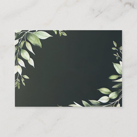 Dunkelgrüne, moderne Blätter Hochzeitsdetails Begleitkarte (Rückseite)