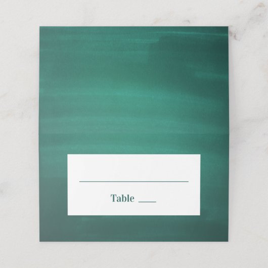 Dunkelgrüne, moderne Hochzeit. Einfache elegante s Platzkarte (Außenseite Aufgefaltet)