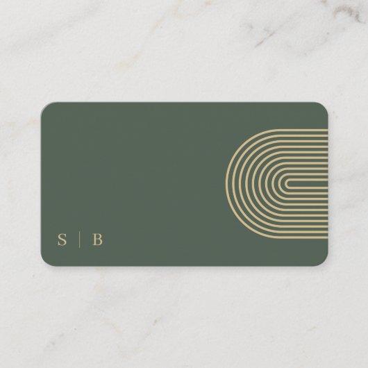 Dunkelgrüne Moderne Monogram QR Code Social Media Visitenkarte (Vorderseite)