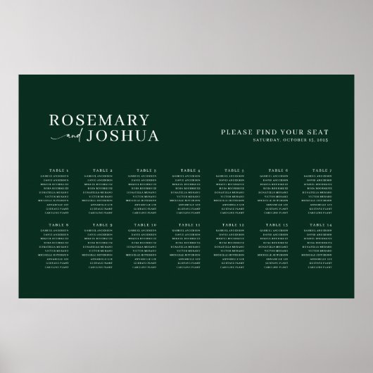Dunkelgrüne, moderne Sitzkarte Poster (Vorne)