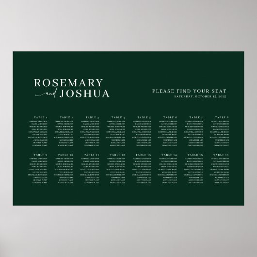 Dunkelgrüne, moderne Sitzkarte Poster (Vorne)