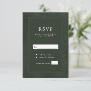 Dunkelgrüne moderne Typografie elegante Hochzeit RSVP Karte