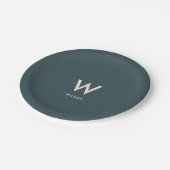 Dunkelgrüne Monogramm-Party Pappteller (Schrägansicht)